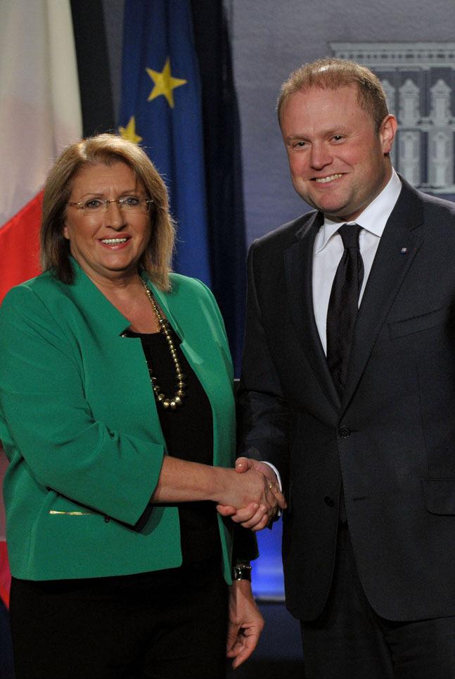 .. 18, 19, 20, 21 Malta PM Joseph Muscat congratulates Marie Louise Coleiro Preca after officially announcing her nomination for President Manny Muscat ups and leaves