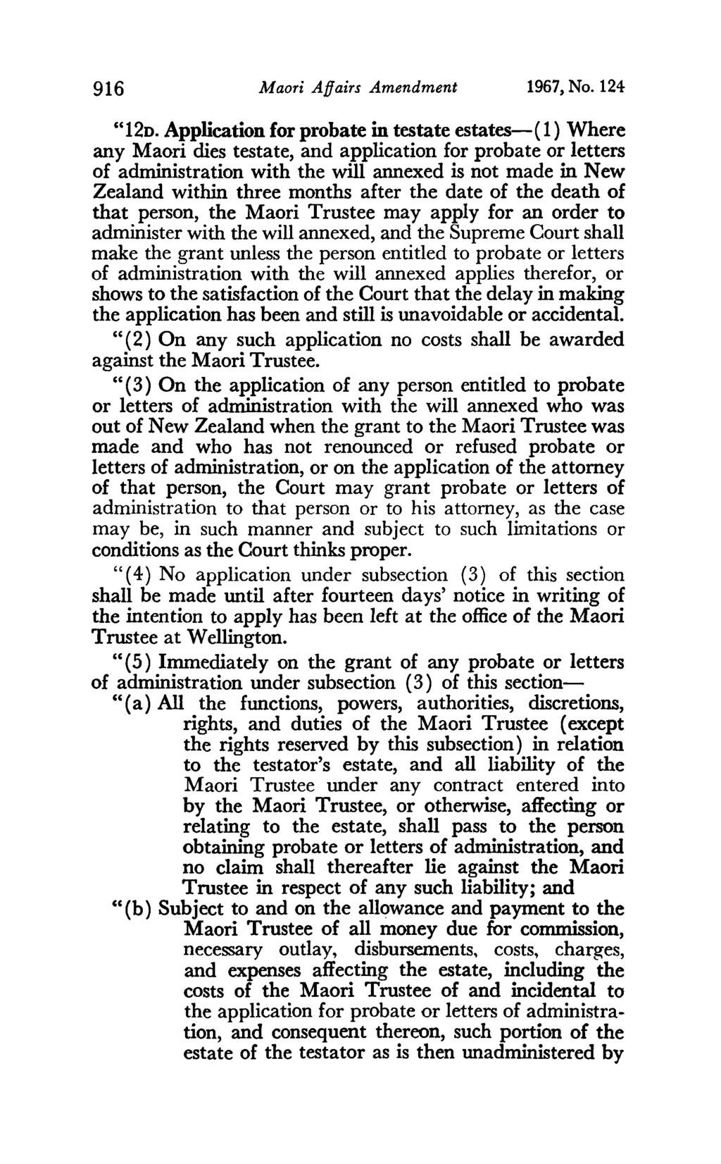 916 Maori Affairs Amendment 1967, No. 124 "12D.