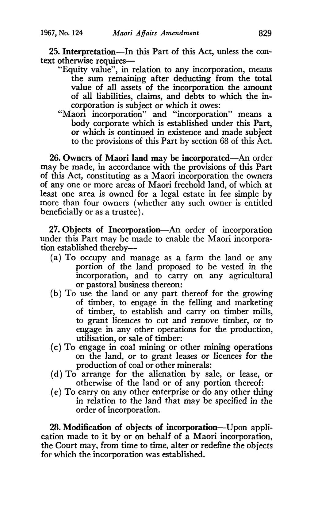 1967, No. 124 Maori Affairs Amendment 829 25.