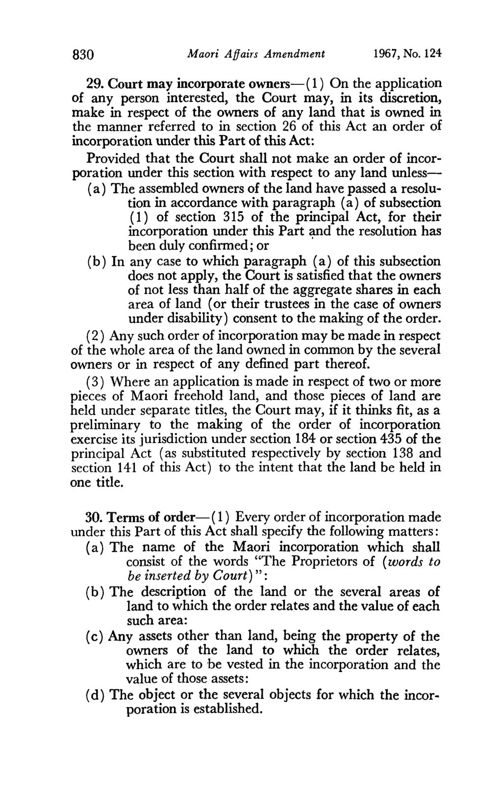 830 Maori Affairs Amendment 1967, No. 124 29.