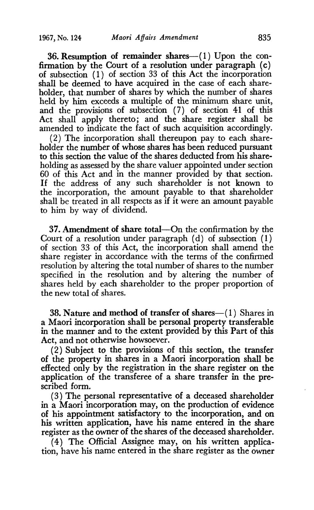 1967, No. 124 Maori Affairs Amendment 835 36.