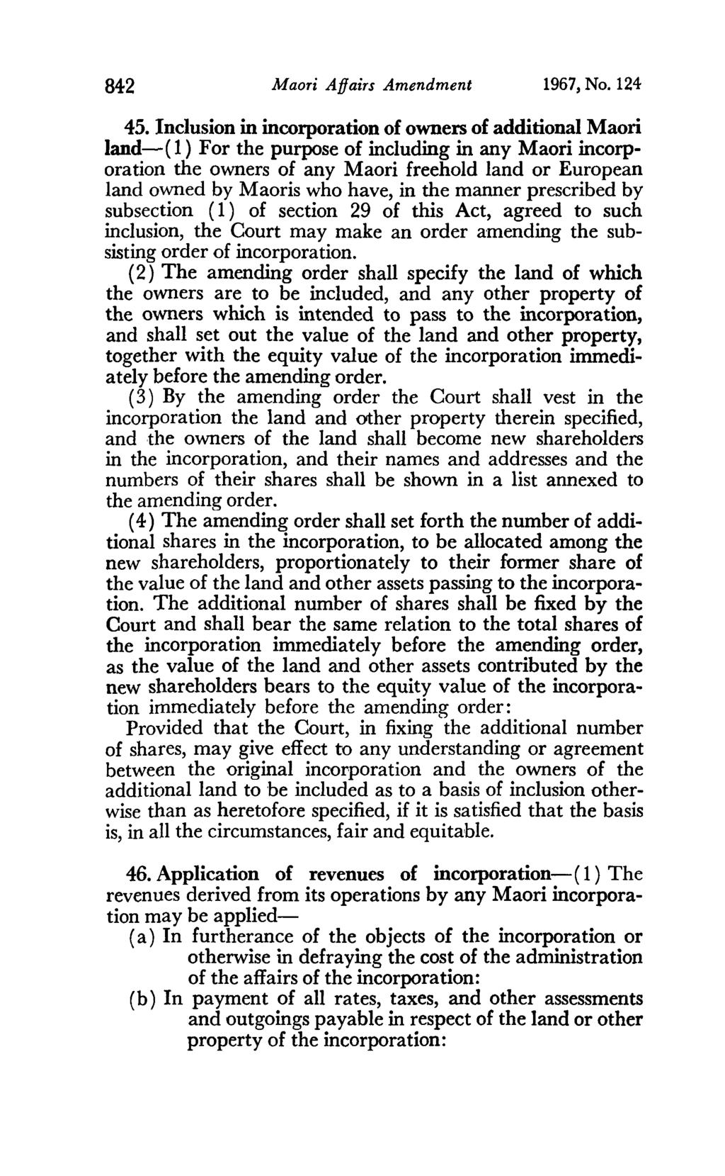 842 Maori Affairs Amendment 1967, No. 124 45.