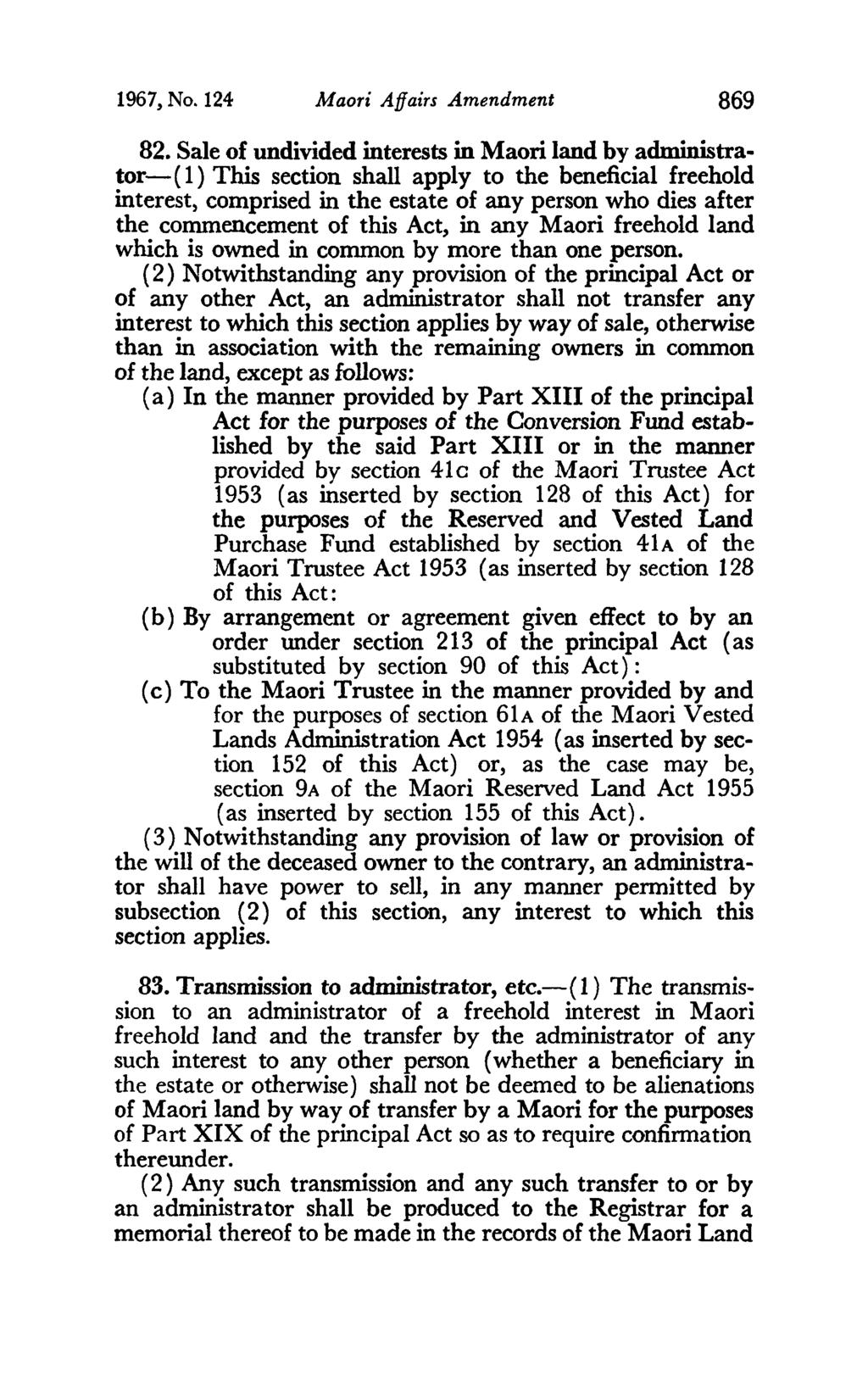 1967, No. 124 Maori Affairs Amendment 869 82.