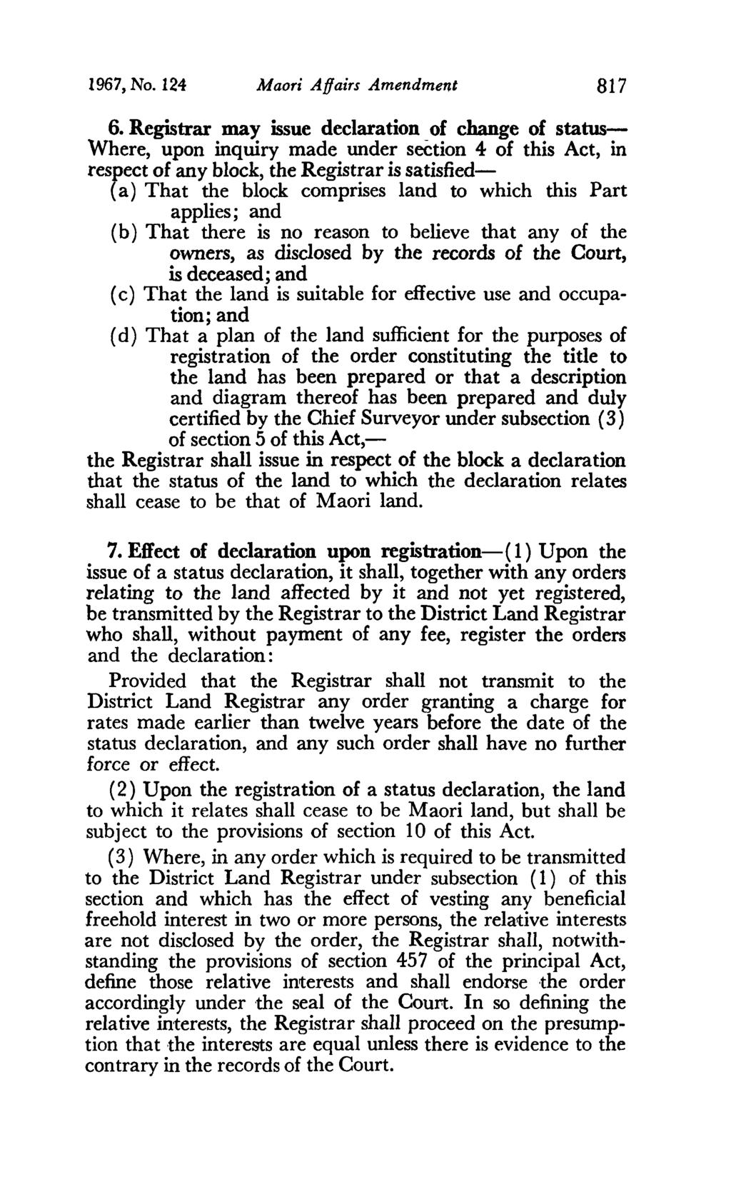 1967, No. 124 Maori Affairs Amendment 817 6.