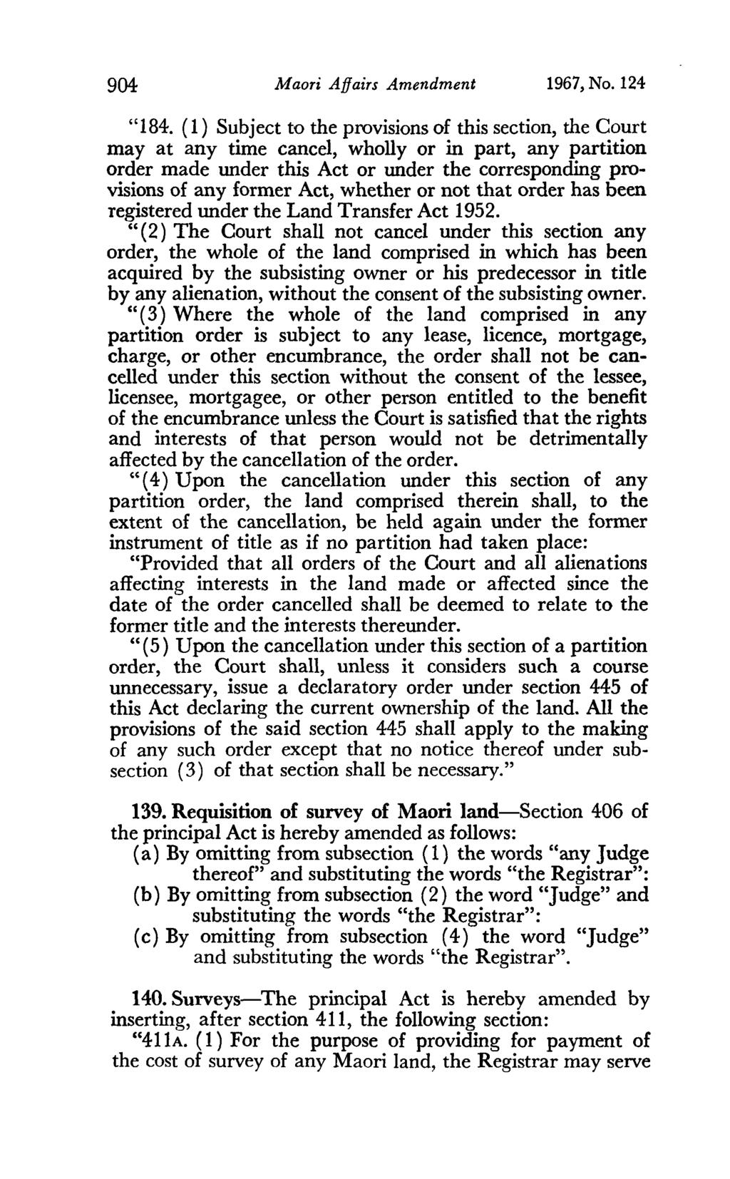904 Maori Affairs Amendment 1967, No. 124 "184.