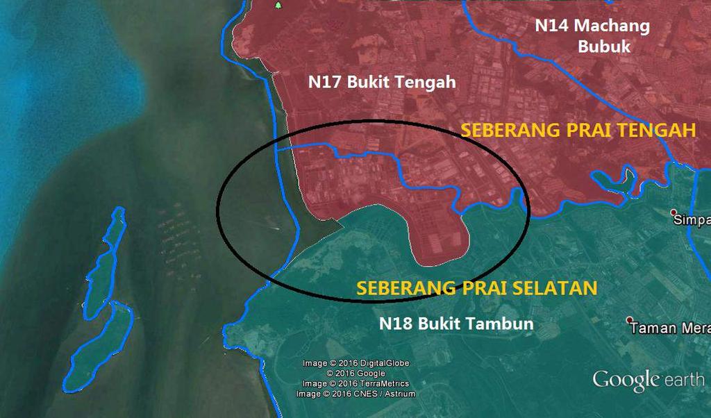 Map 8 N18 Bukit Tambun: One State Constituency Spanning across Two Administrative Districts The other two parliamentary constituencies have one state constituency that spans across the districts of