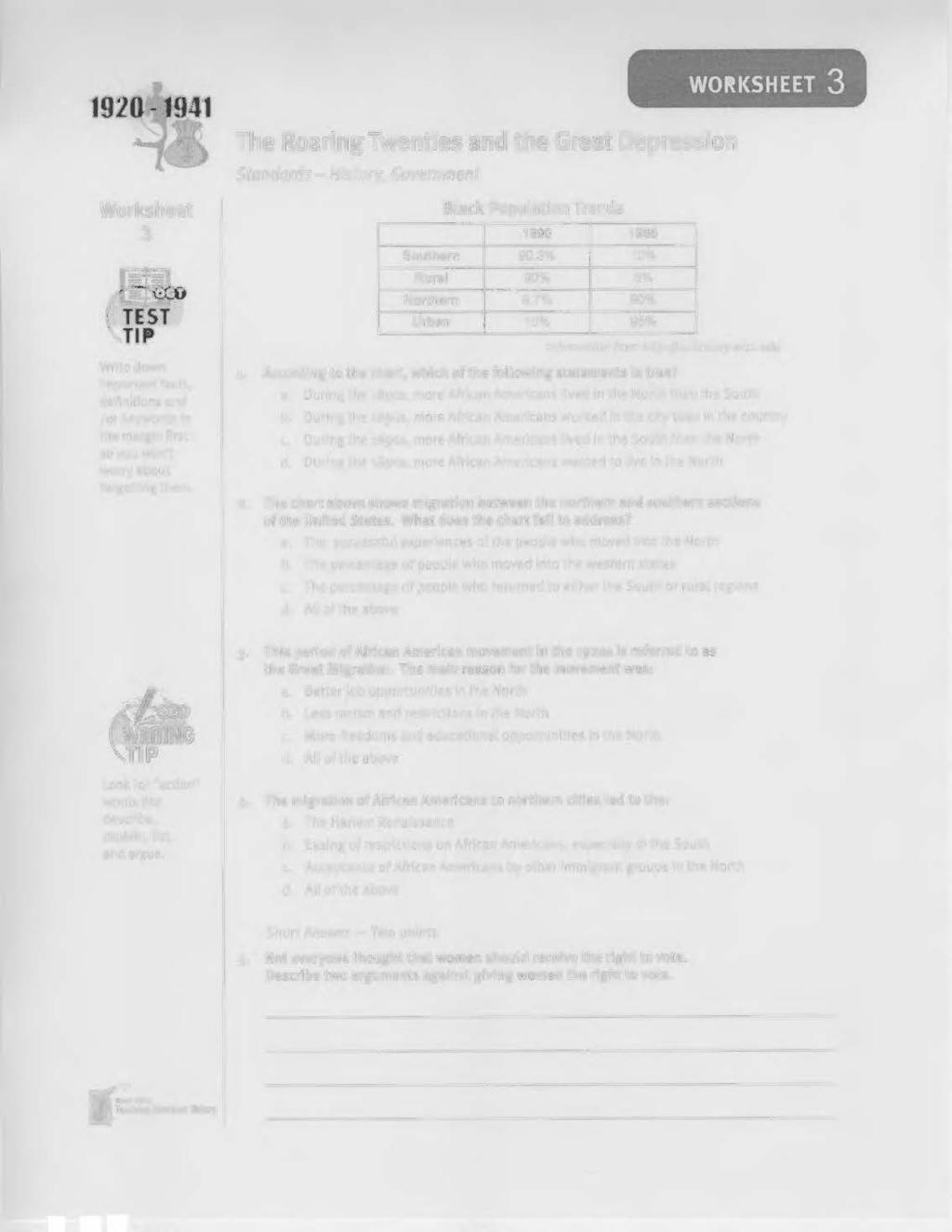 1 Worksheet Standards- History, Government Black Population Trends 3 1890 1960 Southern 90.3% 10% Rural 90% 5% Northern 9.7% 90% Urban 10% 95% Information from http://us.history. wisc.