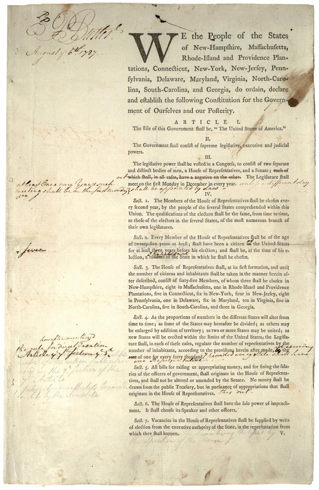 Original draft of the U.S. Constitution Preamble page 1 only http://www.