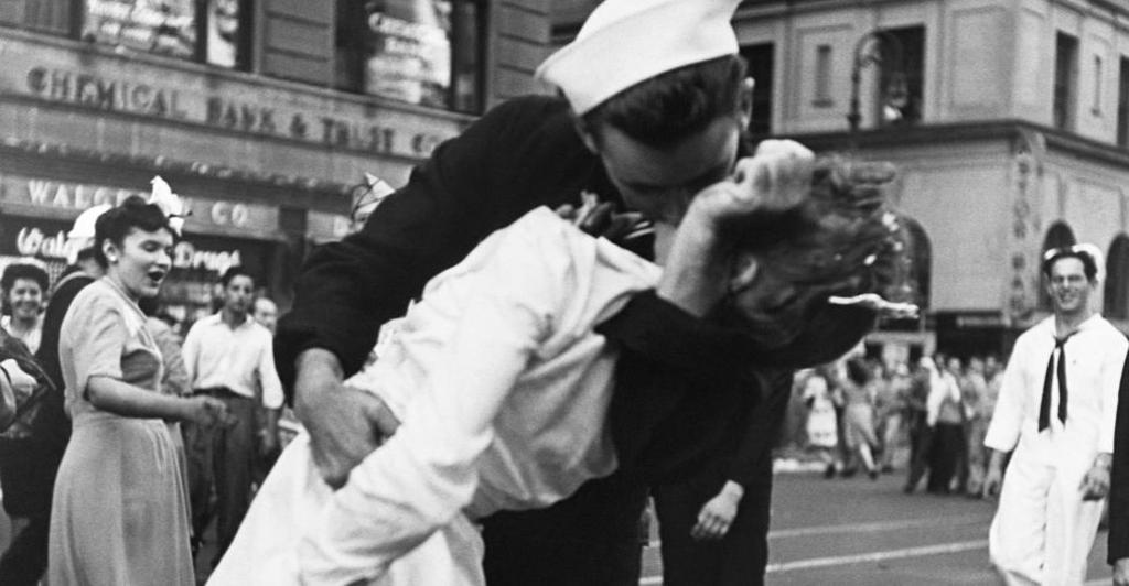 A sailor kisses a nurse passionately in Manhattan's Times Square as New York City celebrates the