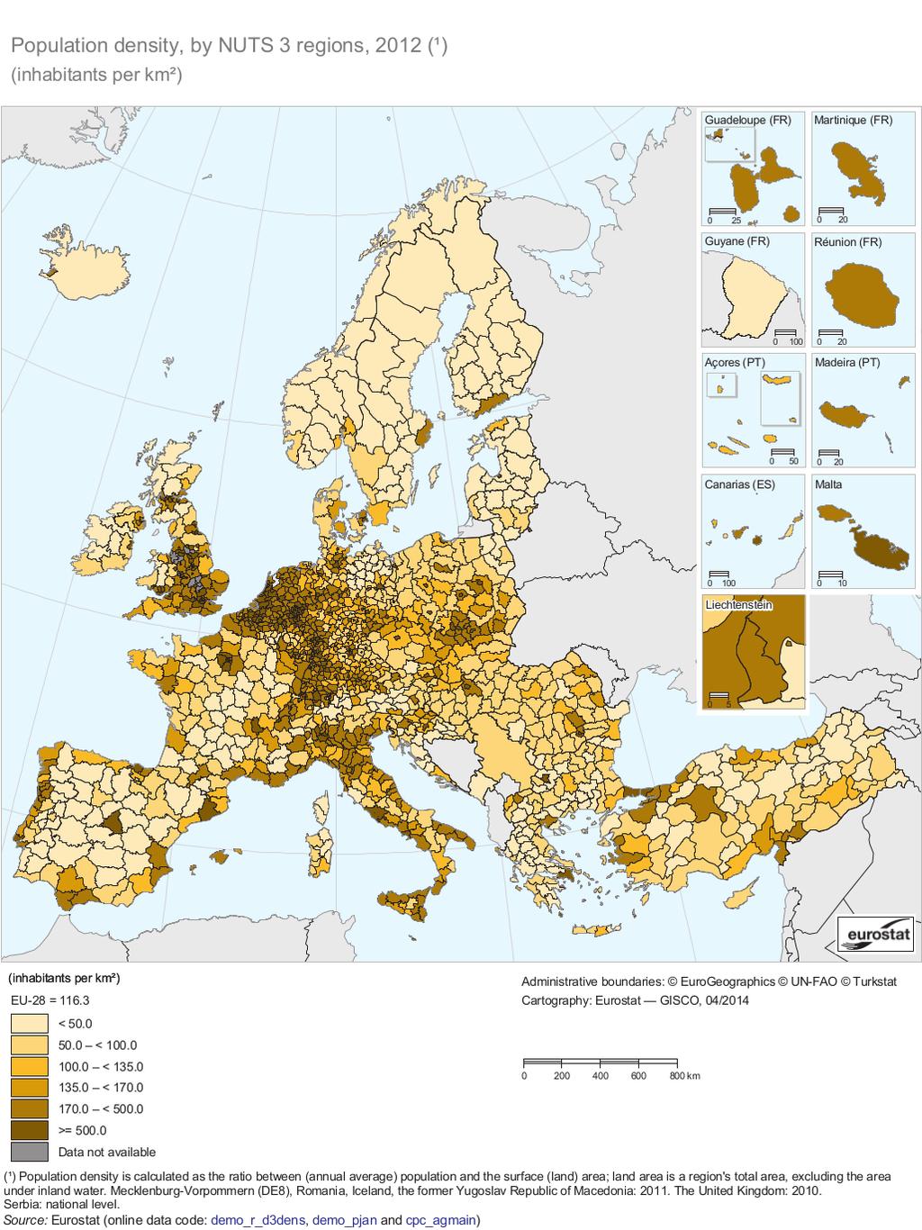 Figure 4: Regional variation in population density across the European Union.