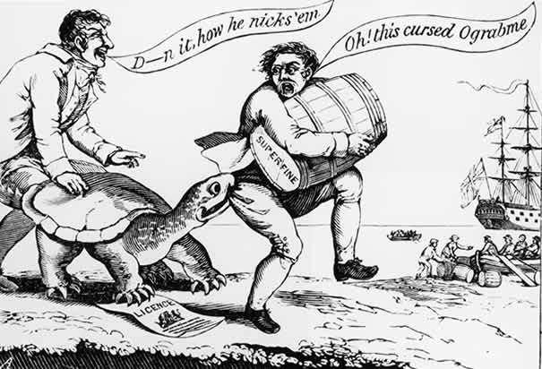 CARTOON c. 1808 Hurts US more than Europe Public Outrage!