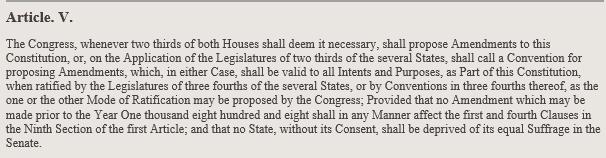 **** Terms I need to know at the end of this lesson. Amendment Process Caucus Ratify Amending the U.S. Constitution Article V (FIVE) of the U.S. Constitution outlines two methods for introducing amendments to the U.