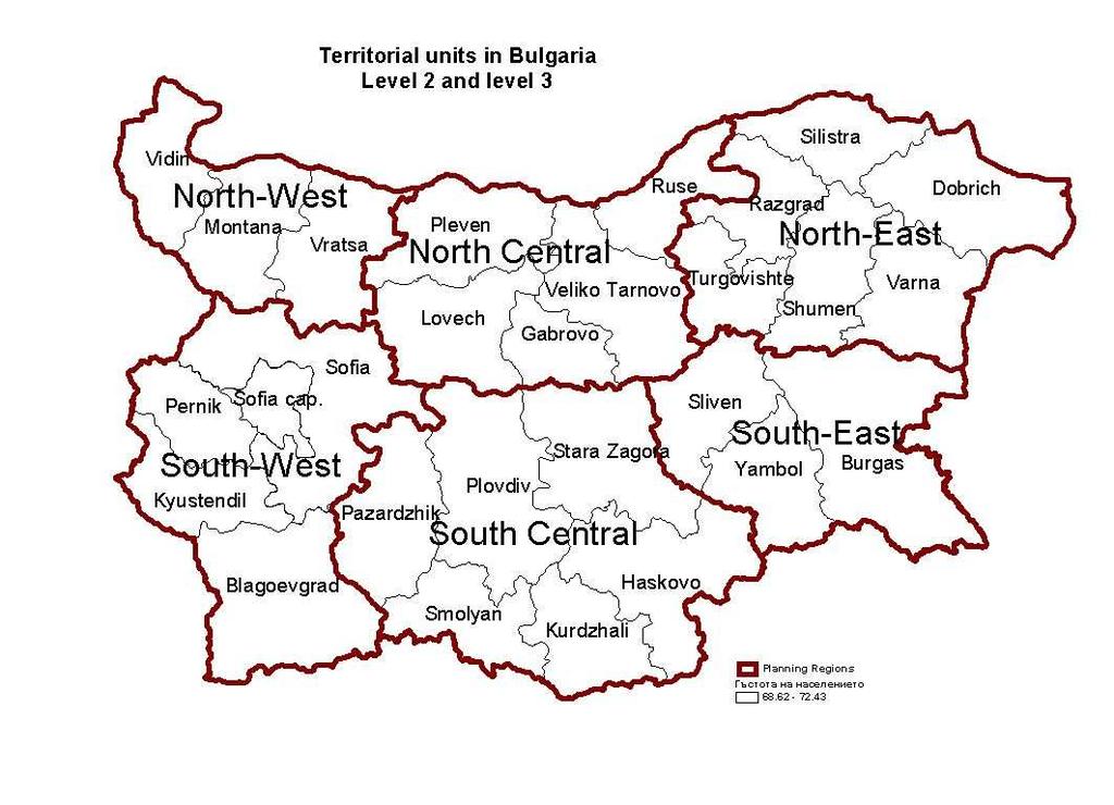The map shows the current territorial units at NUTS3 and NUTS2 and their location at the country territory. When defining the region borders other factors must be considered too.