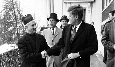 Inauguration Day Timeline of Events: 1. Morning Worship Service Photo Above- Library of Congress: John F. Kennedy Shakes hands with Father Richard J. Casey after attending Mass at Holy Trinity Church.