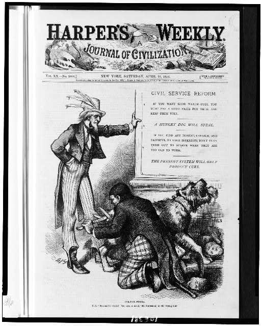 Uncle Sam 1876 By Thomas Nast Uncle Sam, standing by sign "civil service reform", talking to