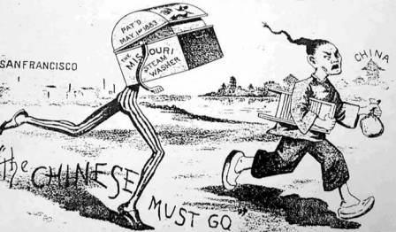 Analyze the political cartoon Based on this political cartoon, what can you conclude about how people felt about the immigrants in America?