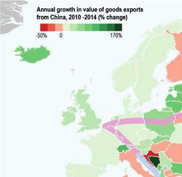 Map 5: China s One Belt, One Road policy Annual growth in value of goods exports from China,