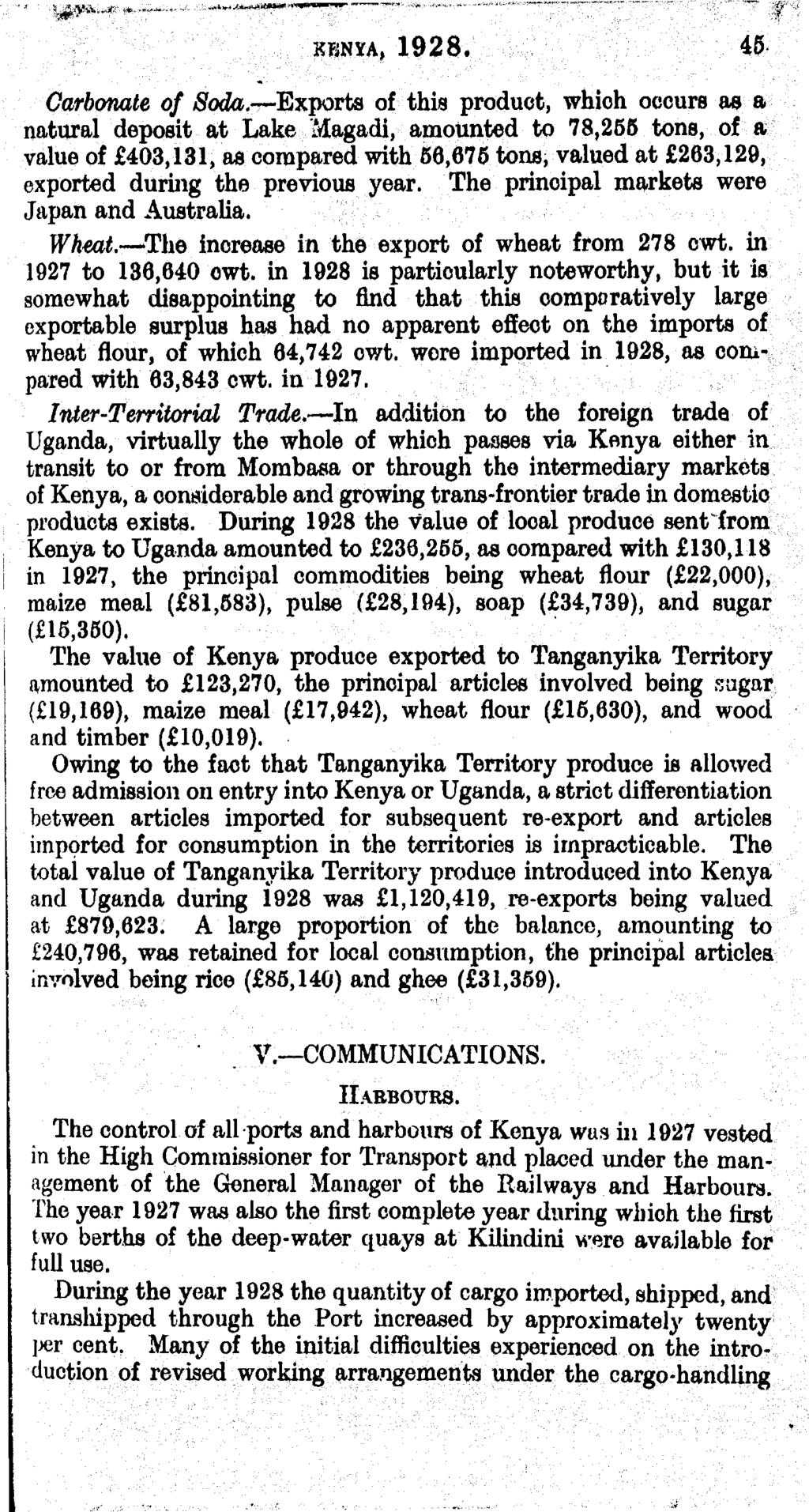 KENYA, 1928. 45 Carbonate of Soda.