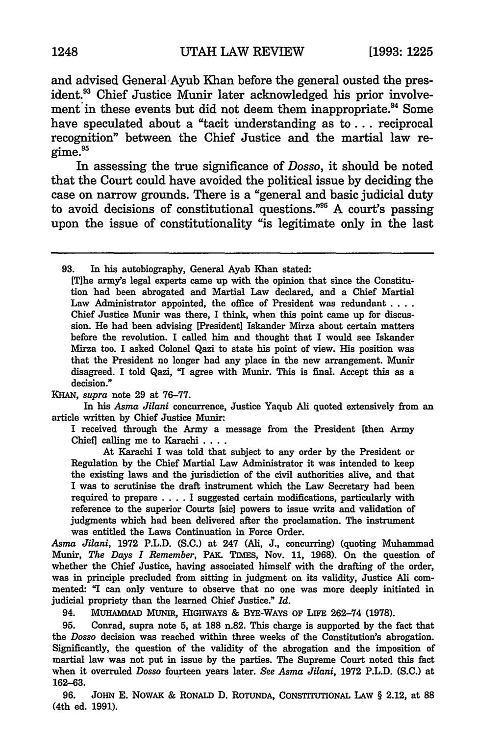 1248 UTAH LAW REVIEW [1993: 1225 and advised General Ayub Khan before the general ousted the president.