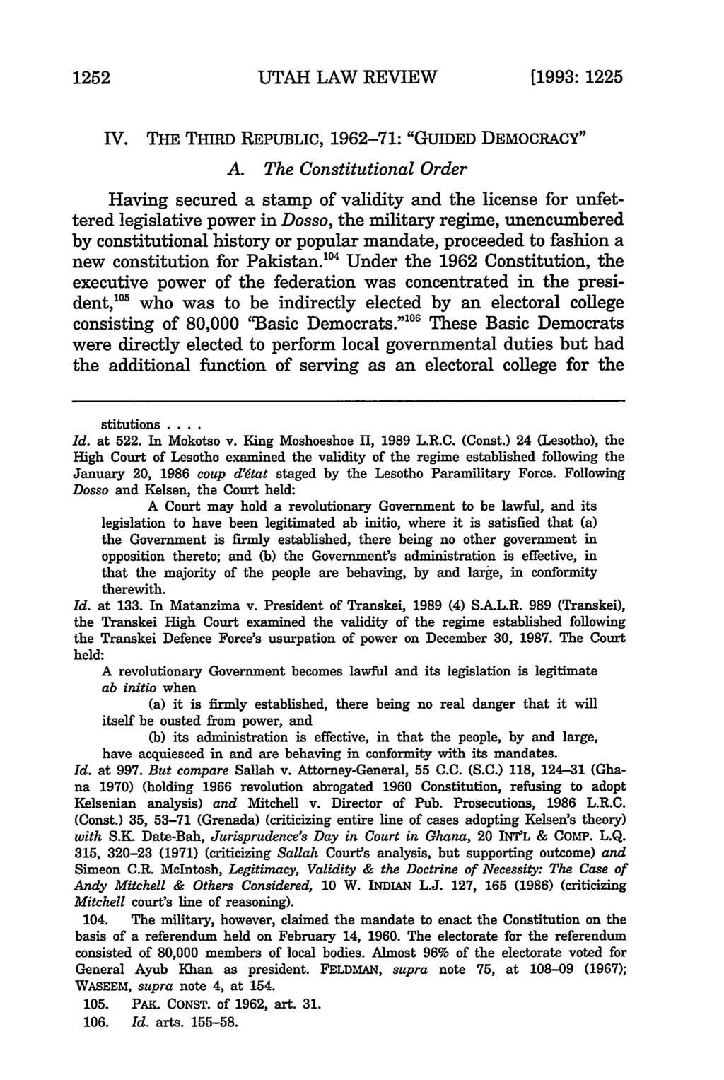 1252 UTAH LAW REVIEW [1993:1225 IV. THE THIRD REPUBLIC, 1962-71: "GUIDED DEMOCRACY" A.