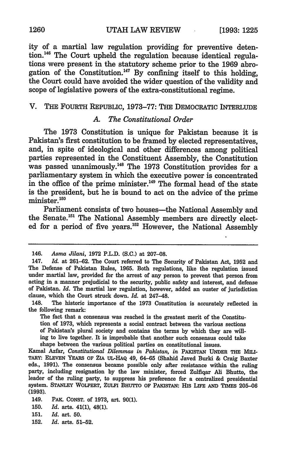 1260 UTAH LAW REVIEW [1993: 1225 ity of a martial law regulation providing for preventive detention.
