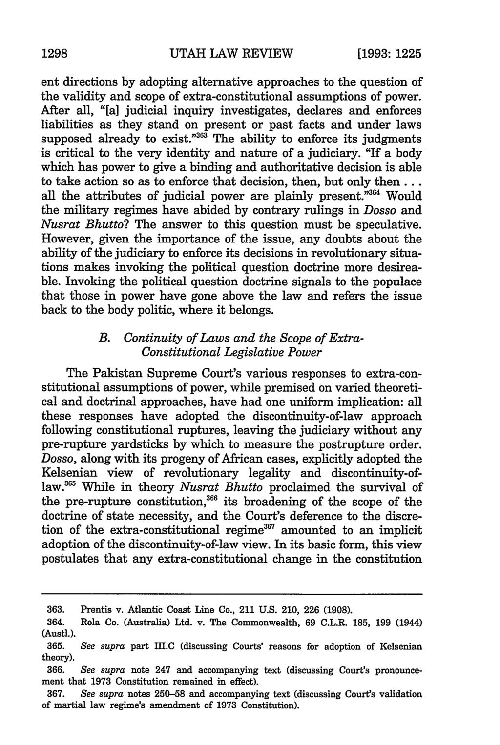 1298 UTAH LAW REVIEW [1993: 1225 ent directions by adopting alternative approaches to the question of the validity and scope of extra-constitutional assumptions of power.