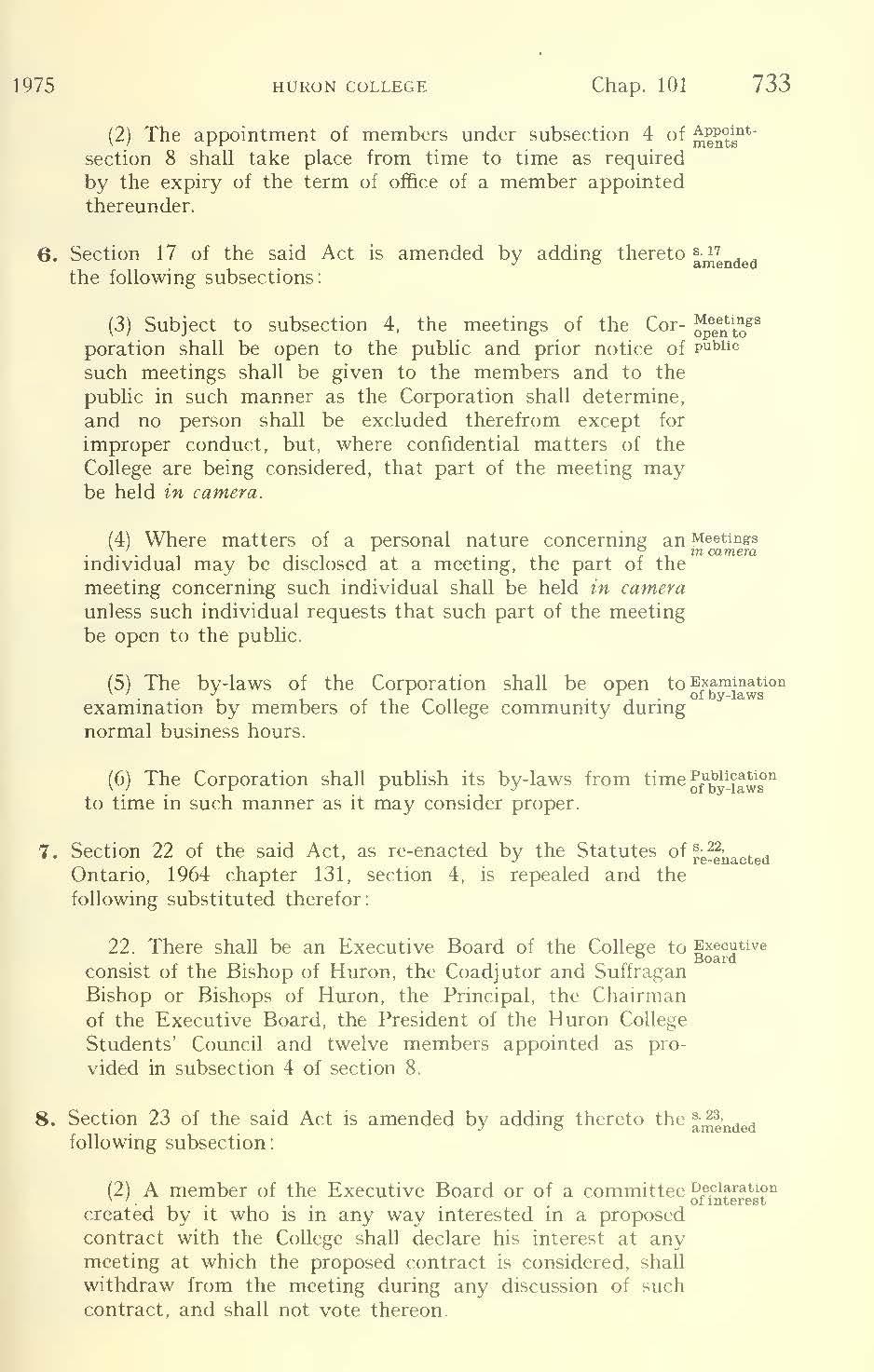 1975 HUIWN COLLEGE Chap. 101 733 (2) The appointment of members under subsection 4 of ~~l{.
