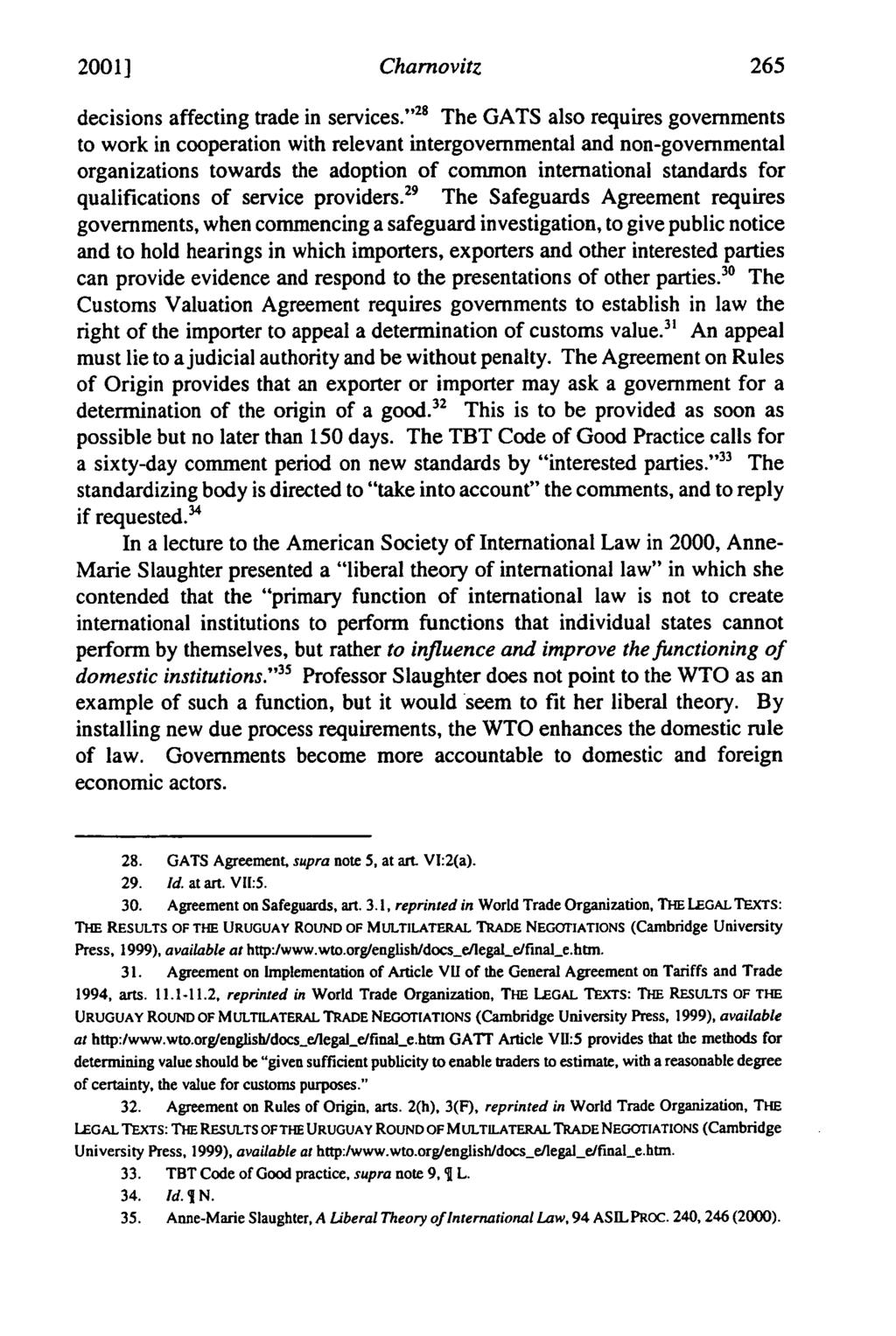 2001] Charnovitz decisions affecting trade in services.