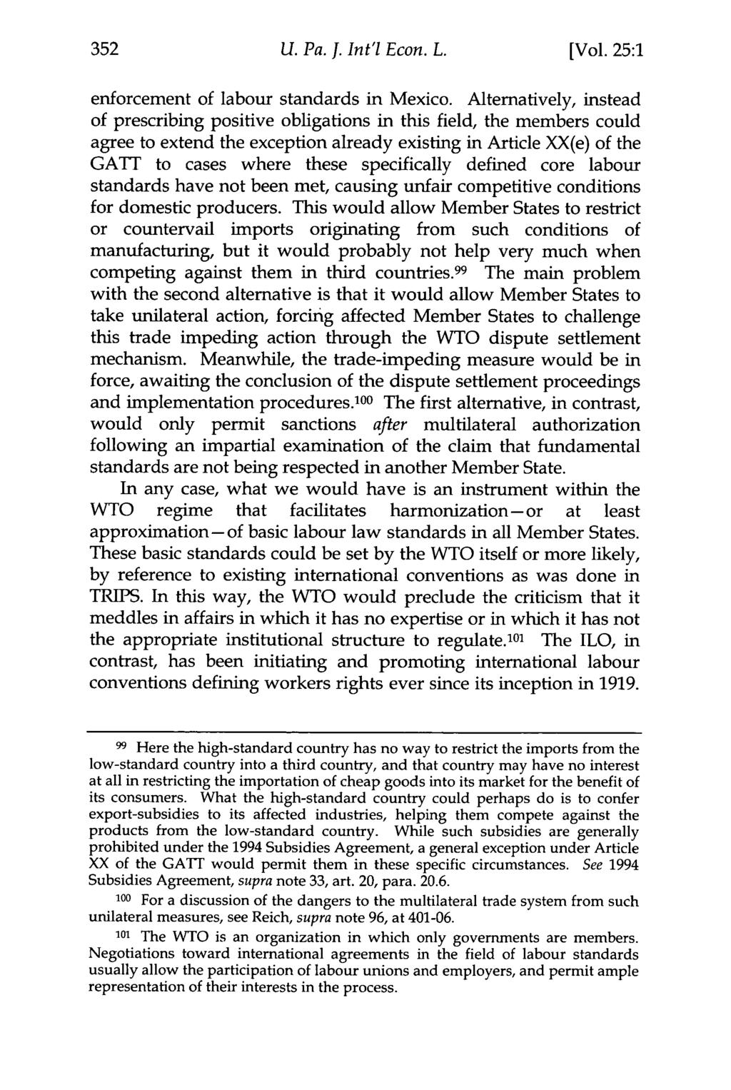 U. Pa. J. Int'l Econ. L. [Vol. 25:1 enforcement of labour standards in Mexico.