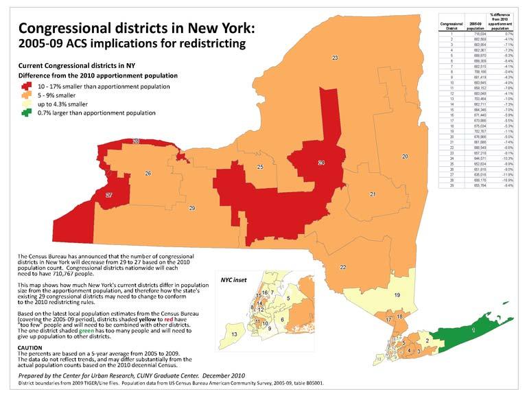 The CUR website article entitled The Shifting Map Of Congressional Districts In New York State: 2005-09 Population Estimates explores how numbers have changed for each of the State s Legislative
