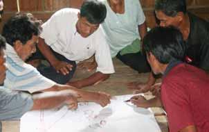 Community workshop facilitated by NGO staff to identify the uses and needs of villagers relating to the management of the Phnom Toub Cheang Community Forest.