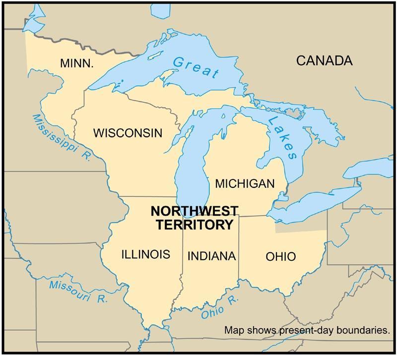 The Northwest Territory was east of the Mississippi River and north of the Ohio River.