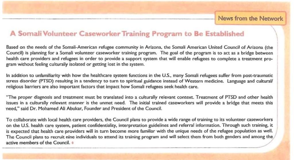 Somali Refugee Women: Empowerment of Self-Sufficiency Program Somali American United Council of Arizona 2425 E. Thomas Rd.
