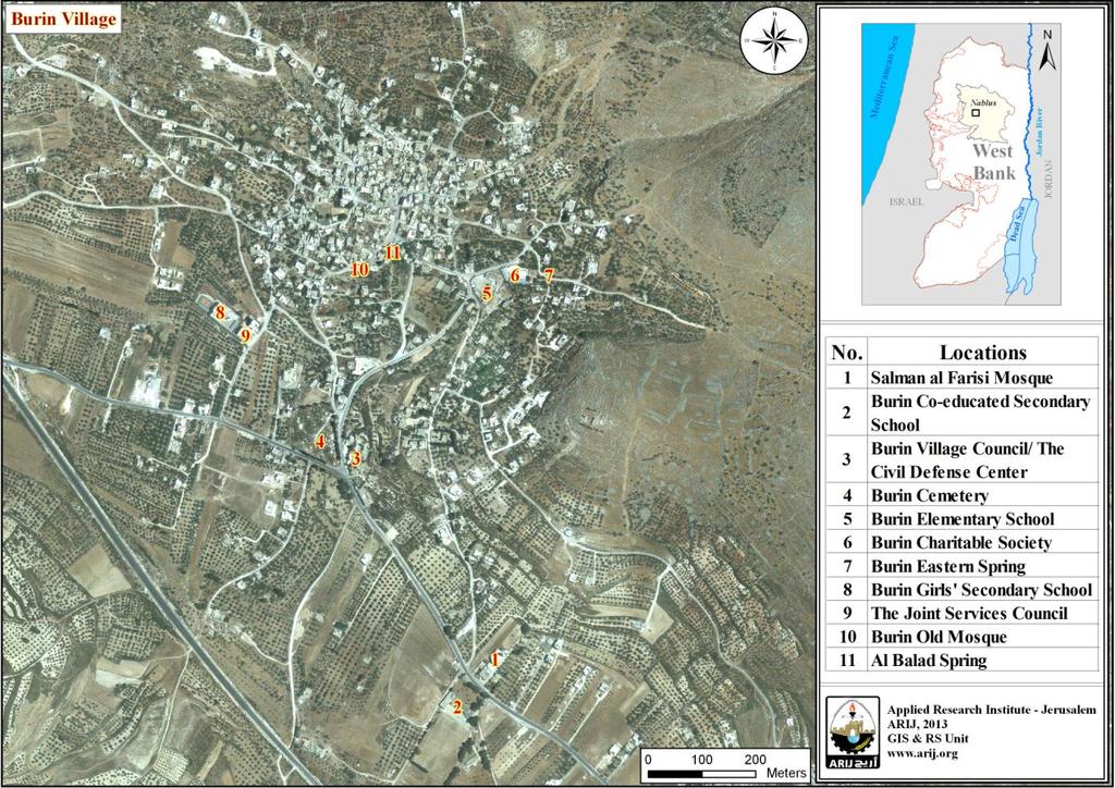 Map 2: Main locations in Burin Village Source: ARIJ - GIS Unit, 2014.