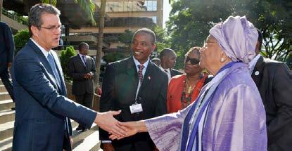 (Left) President Uhuru Kenyatta at the Opening Session of the Tenth Ministerial Conference. (Right) DG Azevêdo greets Kenya s President, Uhuru Kenyatta.