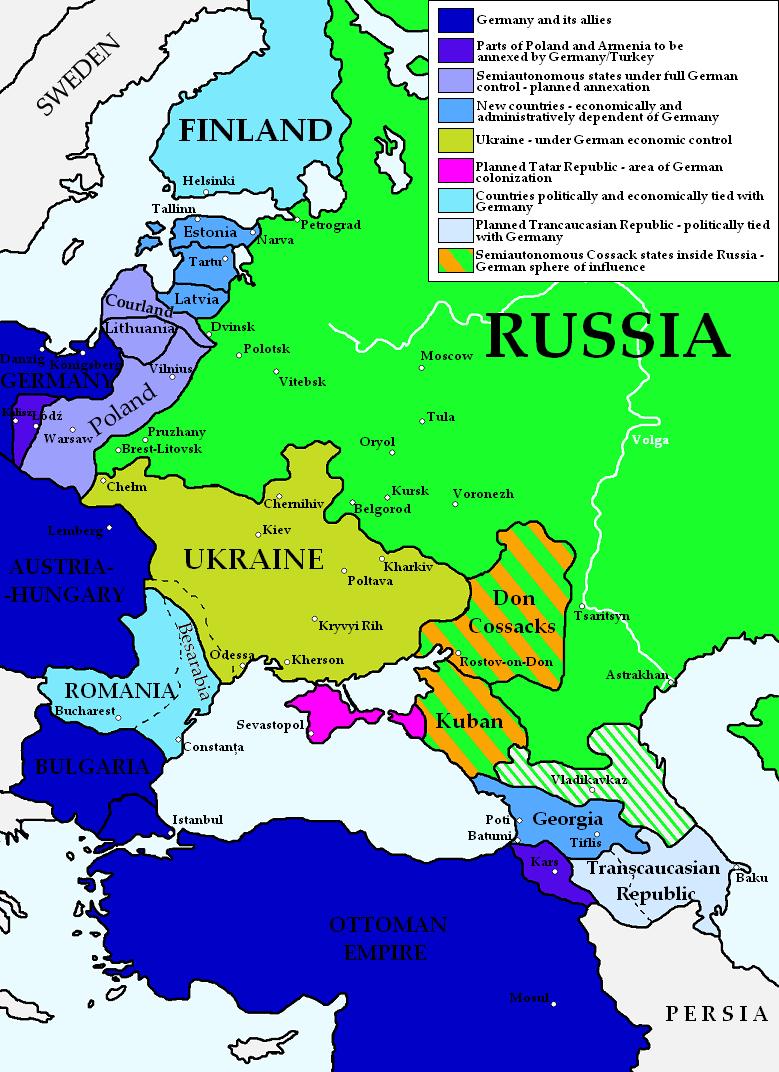 (Ottoman Empire, Austria-Hungary, Tsarist Russia, Prussia), as a result of implementation of self-determination of nations idea, a lot of new, national states were established, which constitute
