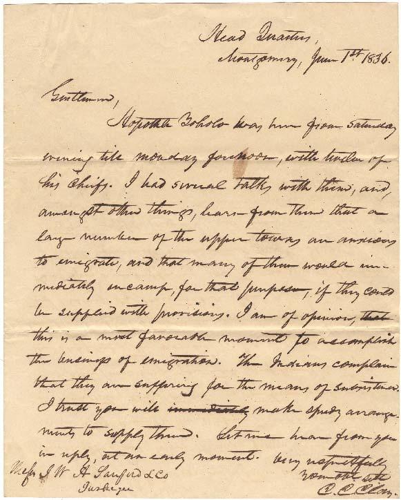 Document B Letter from Alabama Governor Clement Clay to J.W.