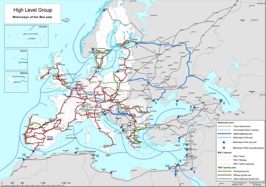 High Level Group for extension of major trans-european Transport axes Five major transnational axes