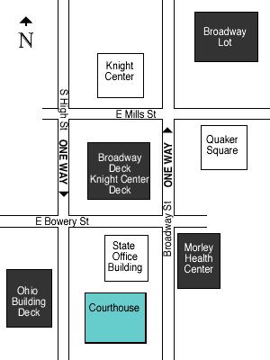 Where to Park Parking is available in lots and decks around the Courthouse. Parking will be validated at the decks noted below.