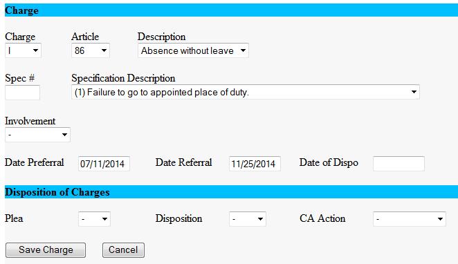 To add new or modify charges select the Add Charges / Modify Charges button. The below form will open in a new window.