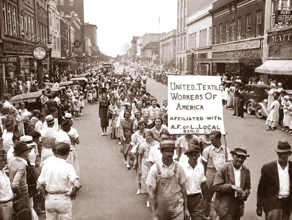 Above: More than 10,000 textile workers took part in this Labor Day parade in Gastonia after all of the mills in Gaston County closed because of the General Strike of 1934.