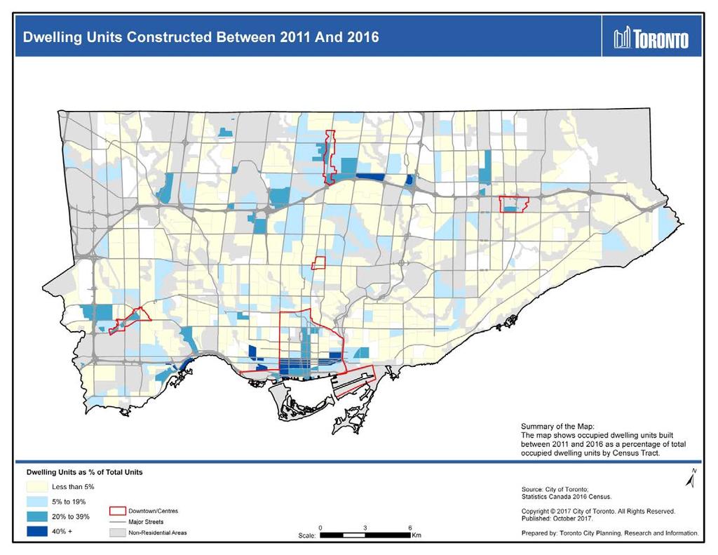 Map 1: Dwelling Units Constructed Between 2011 and 2016, Toronto Census 2016: