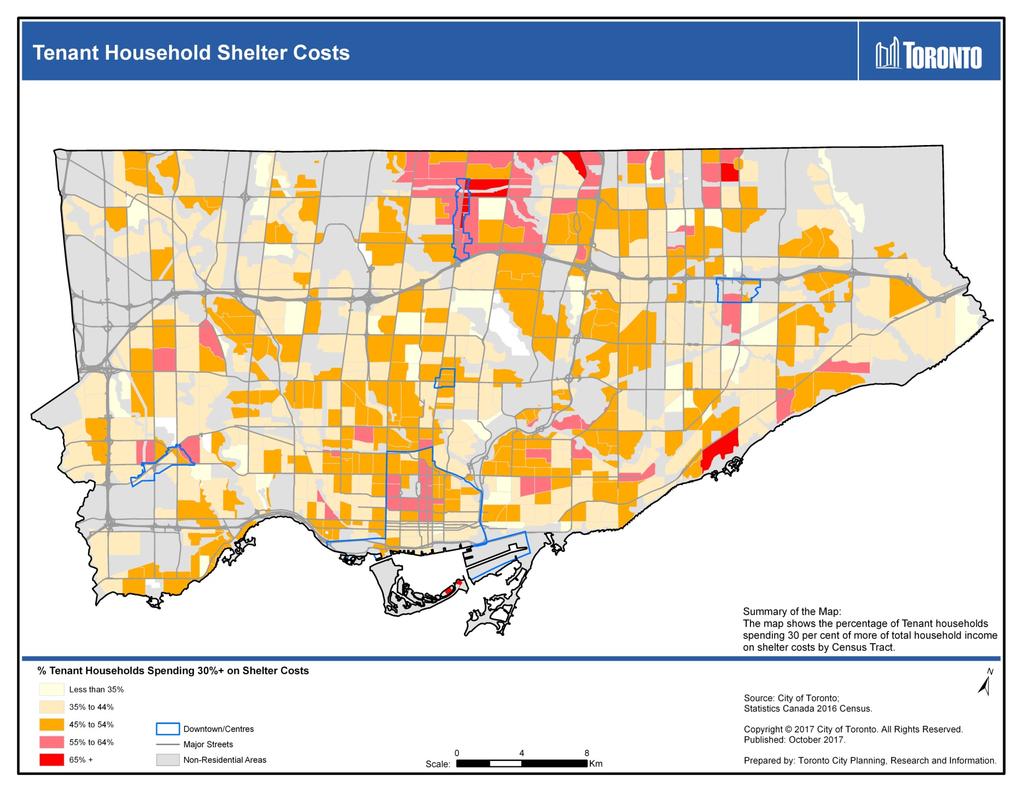 Map 2: Tenant Household Shelter Costs, Toronto, 2016 Census 2016: