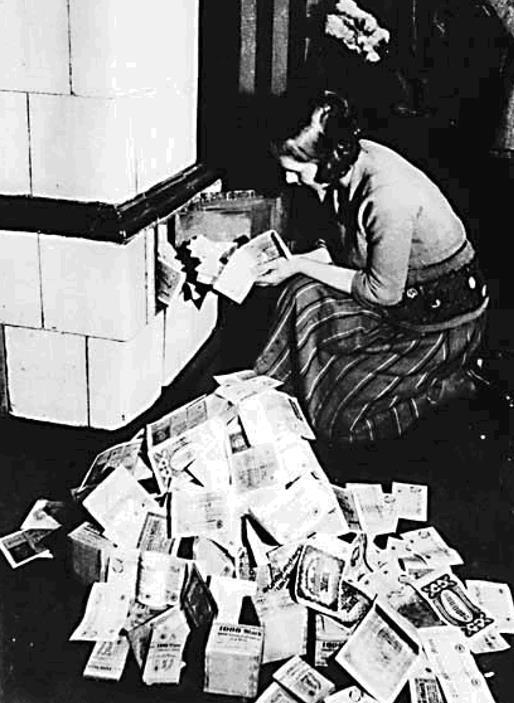 Inflation became so drastic in Germany, after World War I, that bank notes and cash were literally