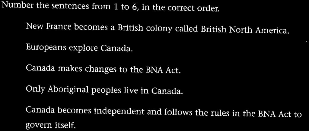 Canada makes changes to the BNA Act. Only Aboriginal peoples live in Canada.