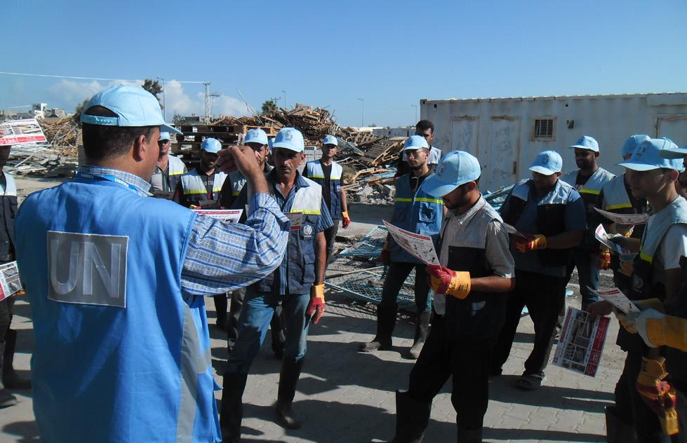 risk awareness briefing was given to UNRWA workers at the Karni warehouse before they began to clear the area.