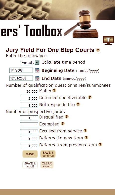 Time Period: Using the pull down menu, indicate the period of time for which information about jury yield is being entered (annual, monthly, weekly, daily, other).