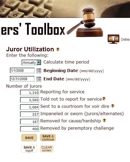 Number of Jurors Reporting for Service: Enter the number of jurors who reported for service during the data entry period.