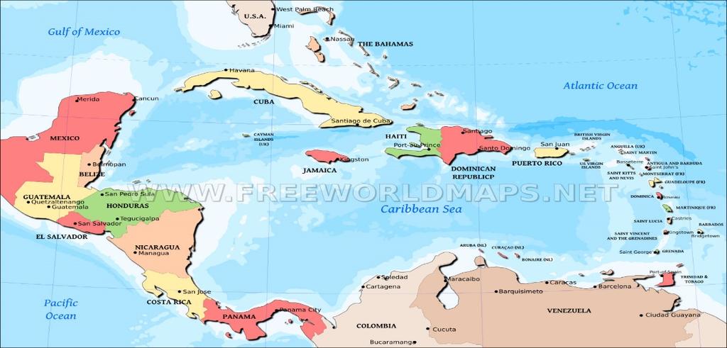 Figure 2. Political map of Central America and the Caribbean region Source: Freeworldmaps.net, Political map of Central America and the Caribbean region, accessed March 22, 2017, http://www.