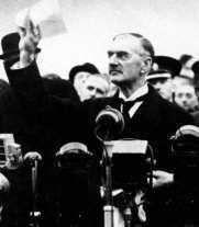 Failure of the League of Nations: Appeasement In May 1937, Neville Chamberlain became Prime Minister of Britain. He believed that the giving in to Hitler s demands would prevent another war.